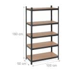Raft industrial cu 5 rafturi, placi MDF, cadru otel negru, 180 x 100 x 50 cm - imagine 4