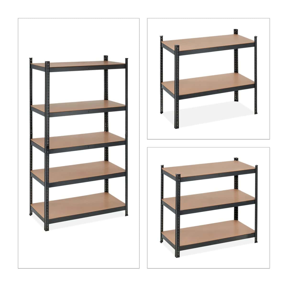 Raft industrial cu 5 rafturi, placi MDF, cadru otel negru, 180 x 100 x 50 cm - imagine 6