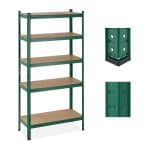 Raft industrial cu 5 rafturi, placi MDF, cadru otel verde, 180 x 90 x 40 cm