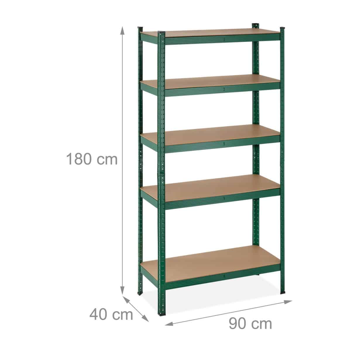 Raft industrial cu 5 rafturi, placi MDF, cadru otel verde, 180 x 90 x 40 cm - imagine 4