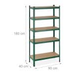 Raft industrial cu 5 rafturi, placi MDF, cadru otel verde, 180 x 90 x 40 cm - imagine 4