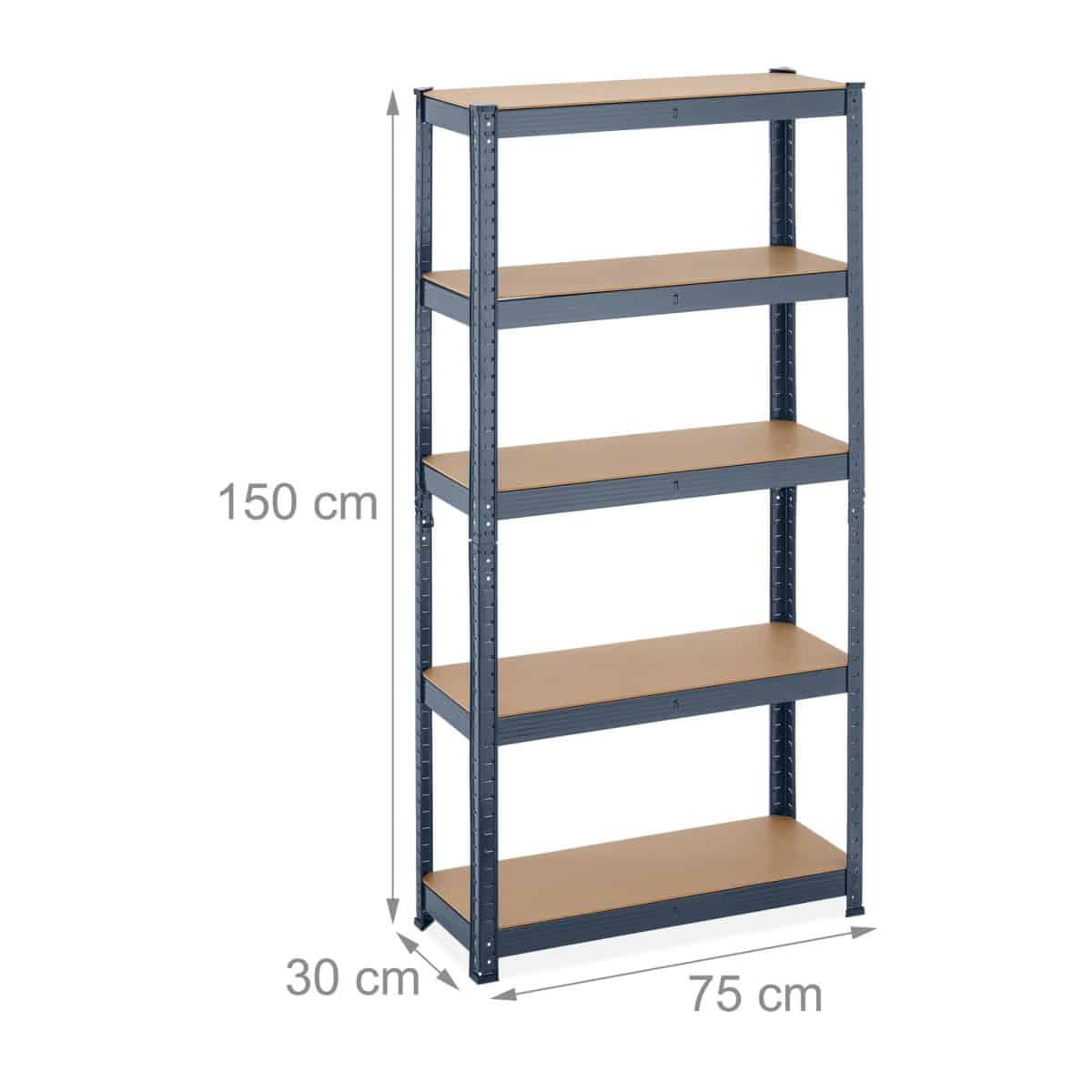 Raft industrial cu 5 rafturi, placi MDF, cadru otel gri, 150 x 75 x 30 cm - imagine 4