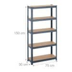 Raft industrial cu 5 rafturi, placi MDF, cadru otel gri, 150 x 75 x 30 cm - imagine 4