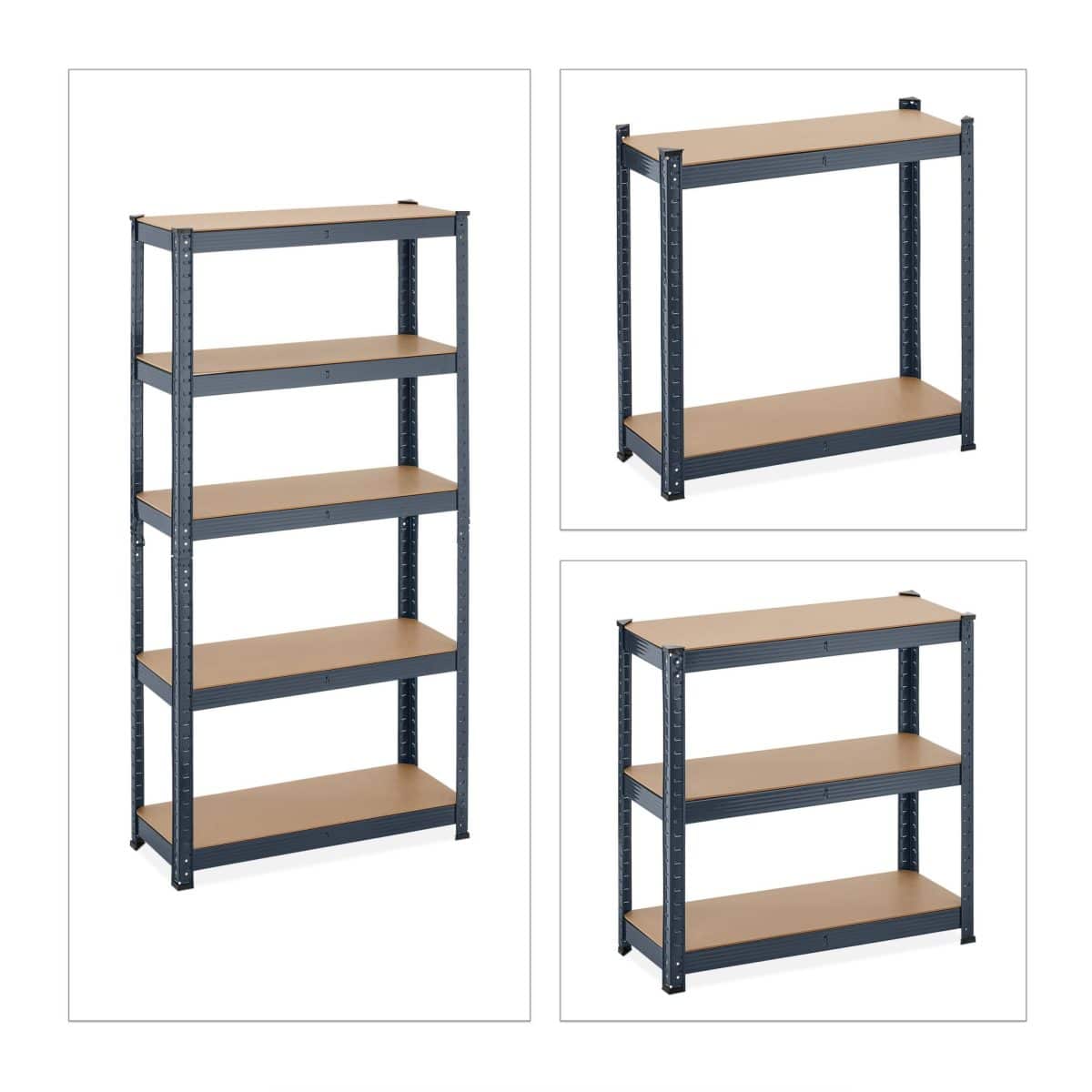 Raft industrial cu 5 rafturi, placi MDF, cadru otel gri, 150 x 75 x 30 cm - imagine 6