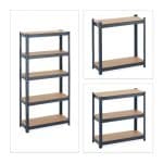 Raft industrial cu 5 rafturi, placi MDF, cadru otel gri, 150 x 75 x 30 cm - imagine 6