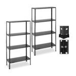 Rafturi metalice pentru depozitare, set 2, 4 polite, sustine 160 kg fiecare, negru, 147 x 75 x 30 cm, Relaxdays