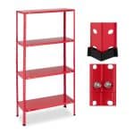 Raft industrial cu 4 polite, cadru otel rosu, sustine 160 kg, 147 x 75 x 30 cm, Relaxdays