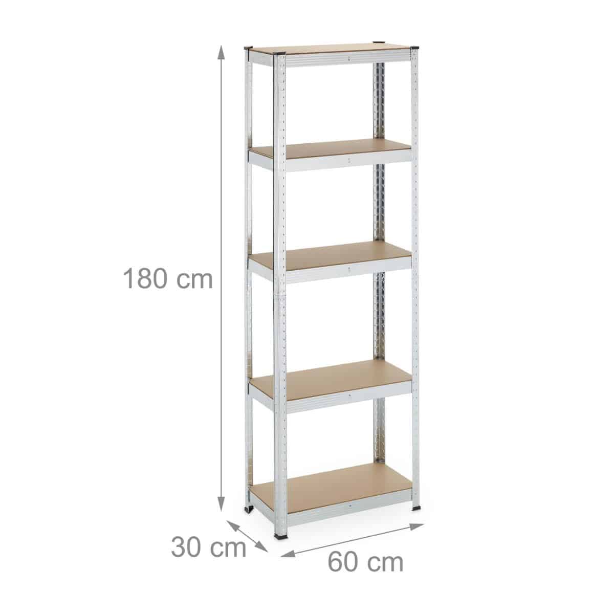 Raft industrial cu 5 polite depozitare, sustinere 500 kg, placi MDF, cadru otel, 180 x 60 x 30 cm, Relaxdays - imagine 4