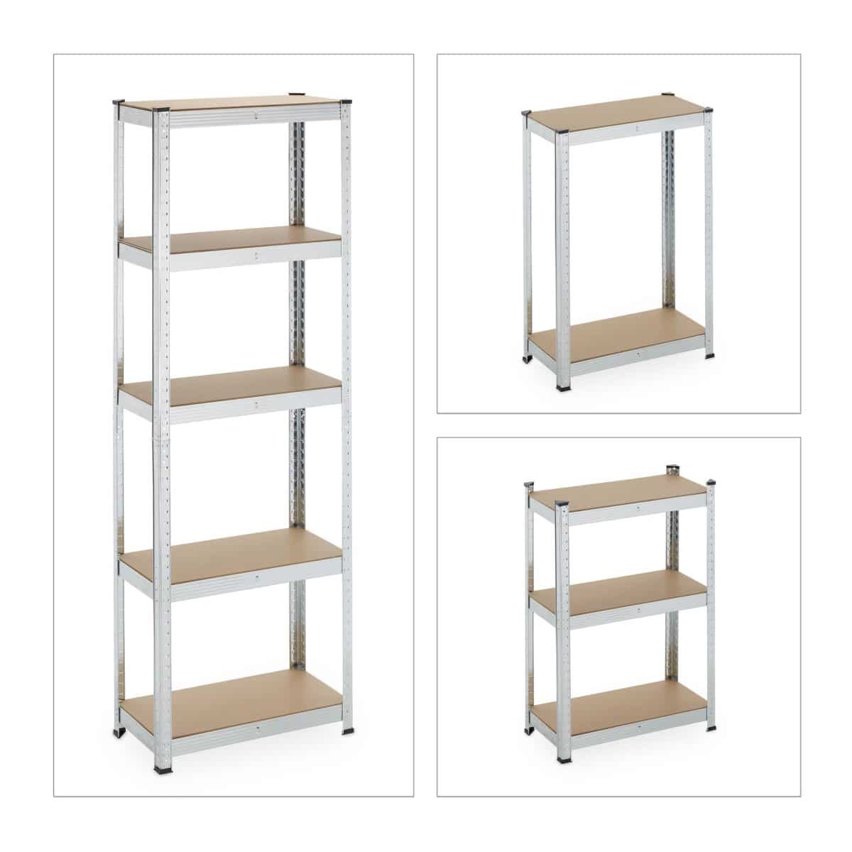 Raft industrial cu 5 polite depozitare, sustinere 500 kg, placi MDF, cadru otel, 180 x 60 x 30 cm, Relaxdays - imagine 6