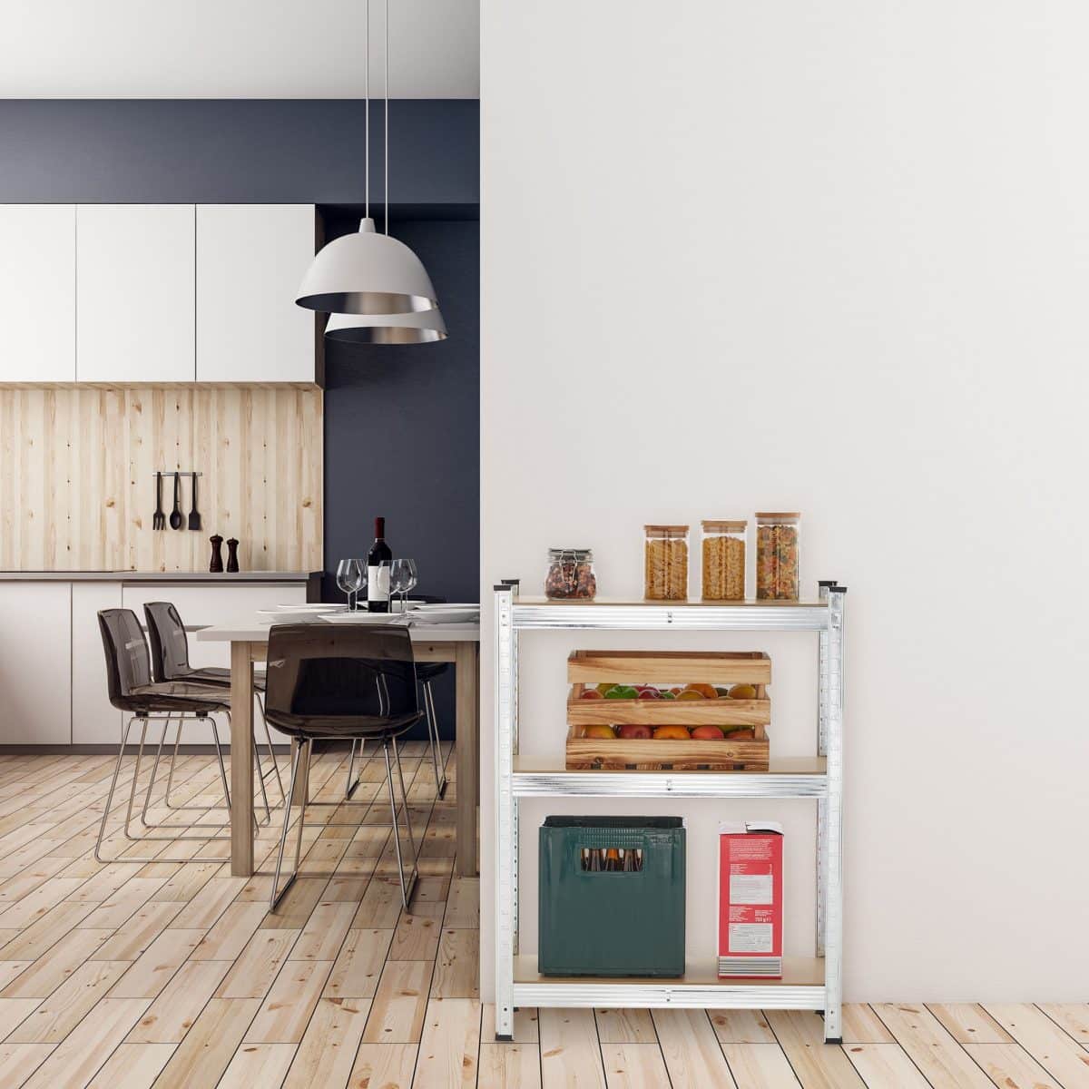 Raft industrial cu 5 rafturi, placi MDF, cadru otel, 180 x 70 x 30 cm - imagine 2