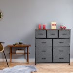 Comoda cu 9 sertare textile de doua dimensiuni, gri, blat MDF, cadru metal, 100 x 100 x 30 cm - imagine 8