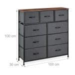 Comoda cu 9 sertare textile de doua dimensiuni, gri, blat MDF, cadru metal, 100 x 100 x 30 cm - imagine 6