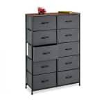 Comoda cu 10 sertare textile, blat MDF, cadru metal, gri, 120 x 85,5 x 30 cm