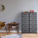 Comoda cu 10 sertare textile, blat MDF, cadru metal, gri, 120 x 85,5 x 30 cm - imagine 7