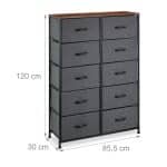 Comoda cu 10 sertare textile, blat MDF, cadru metal, gri, 120 x 85,5 x 30 cm - imagine 5