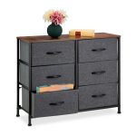 Comoda cu 6 rafturi textile, gri, blat MDF, cadru metal, 63 x 80 x 30 cm