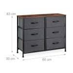 Comoda cu 6 rafturi textile, gri, blat MDF, cadru metal, 63 x 80 x 30 cm - imagine 7