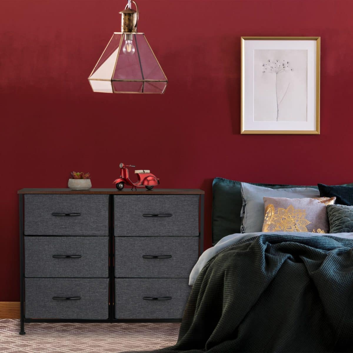 Comoda cu 6 rafturi textile, gri, blat MDF, cadru metal, 63 x 80 x 30 cm - imagine 5