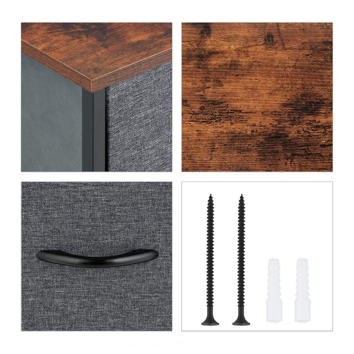 Comoda cu 6 rafturi textile, gri, blat MDF, cadru metal, 63 x 80 x 30 cm - imagine 2