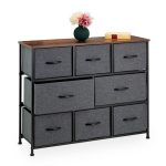 Comoda cu 8 sertare textile de doua dimensiuni, blat MDF, cadru metal, gri, 78,5 x 100 x 30 cm