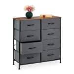 Comoda cu 8 sertare textile, MDF/metal, gri, 81,5 x 80 x 30 cm