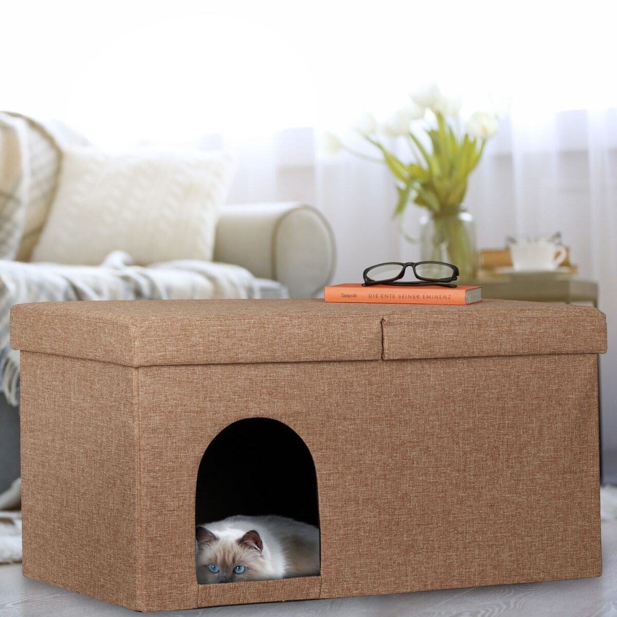 Taburet culcus pentru animale de companie, pliabil, maro, 38,5 x 74,5 x 37 cm - imagine 3