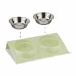 Suport mancare caini/pisici, cu 2 boluri din inox, verde, 6,5 x 29 x 19 cm - imagine 6