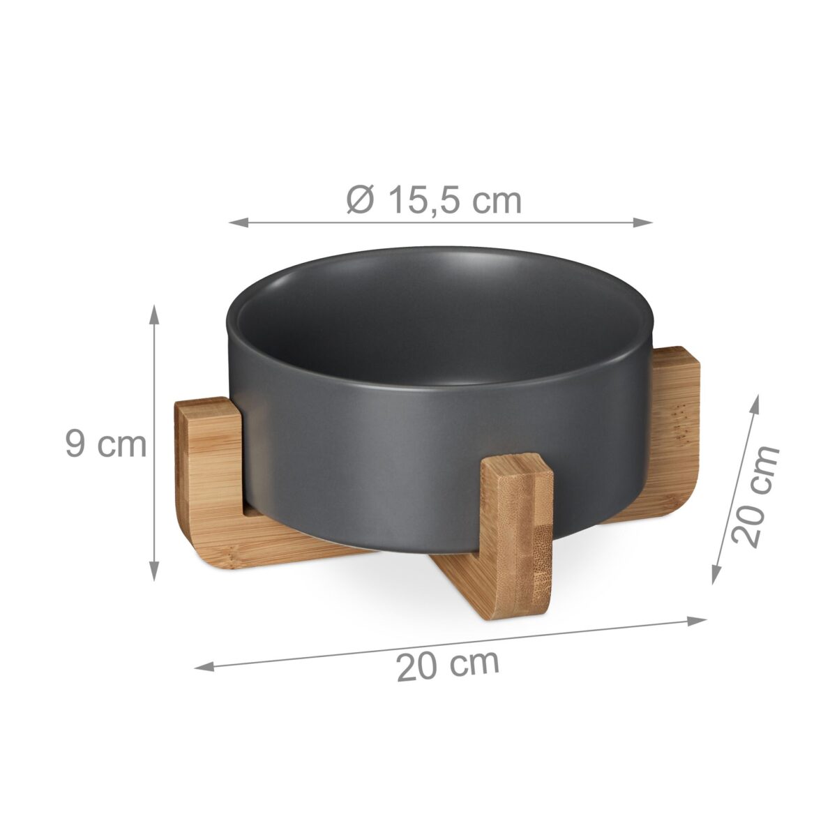 Bol din ceramica, mancare caine, suport din bambus, 850 ml, gri, 9 x 20 x 20 cm - imagine 4