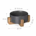 Bol din ceramica, mancare caine, suport din bambus, 850 ml, gri, 9 x 20 x 20 cm - imagine 4