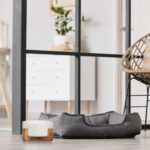 Bol din ceramica, mancare caine, suport din bambus, 850 ml, alb, 9 x 20 x 20 cm - imagine 2