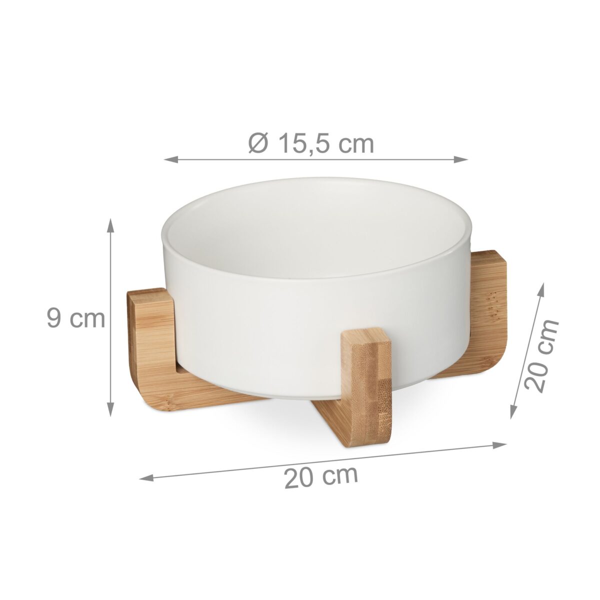 Bol din ceramica, mancare caine, suport din bambus, 850 ml, alb, 9 x 20 x 20 cm - imagine 4