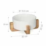 Bol din ceramica, mancare caine, suport din bambus, 850 ml, alb, 9 x 20 x 20 cm - imagine 4
