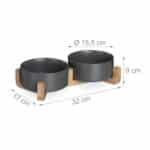 Boluri din ceramica, mancare caine, suport din bambus, 2 x 850 ml, gri, 9 x 32 x 17 cm - imagine 4