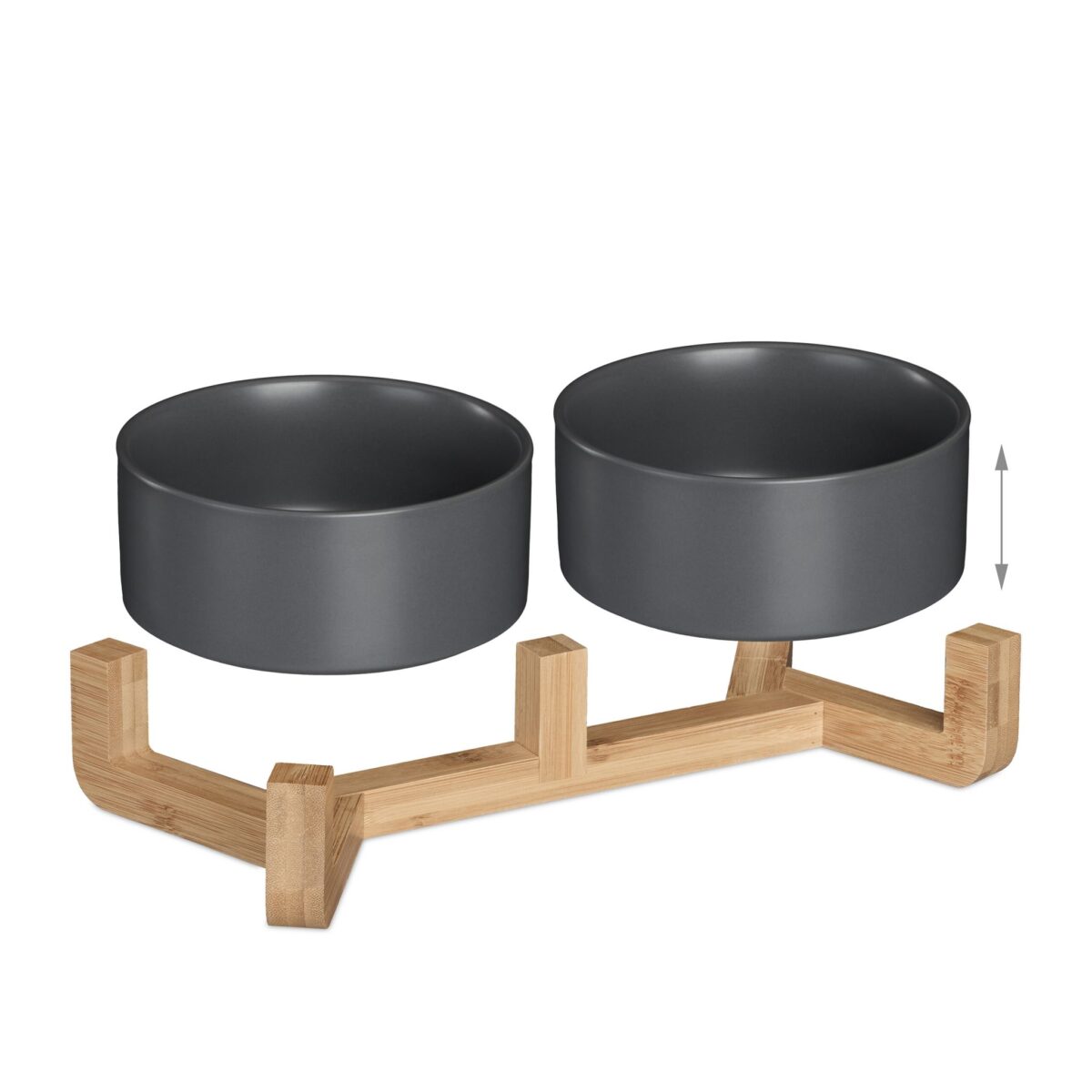 Boluri din ceramica, mancare caine, suport din bambus, 2 x 850 ml, gri, 9 x 32 x 17 cm - imagine 6