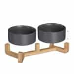 Boluri din ceramica, mancare caine, suport din bambus, 2 x 850 ml, gri, 9 x 32 x 17 cm - imagine 6