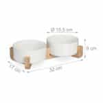 Boluri din ceramica, mancare caine, suport din bambus, 2 x 850 ml, alb, 9 x 32 x 17 cm - imagine 4