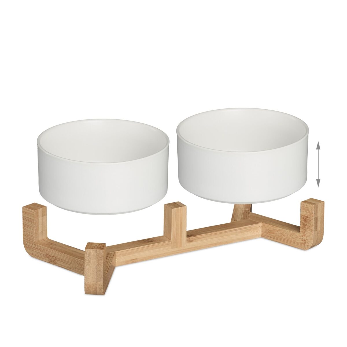 Boluri din ceramica, mancare caine, suport din bambus, 2 x 850 ml, alb, 9 x 32 x 17 cm - imagine 6