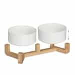 Boluri din ceramica, mancare caine, suport din bambus, 2 x 850 ml, alb, 9 x 32 x 17 cm - imagine 6