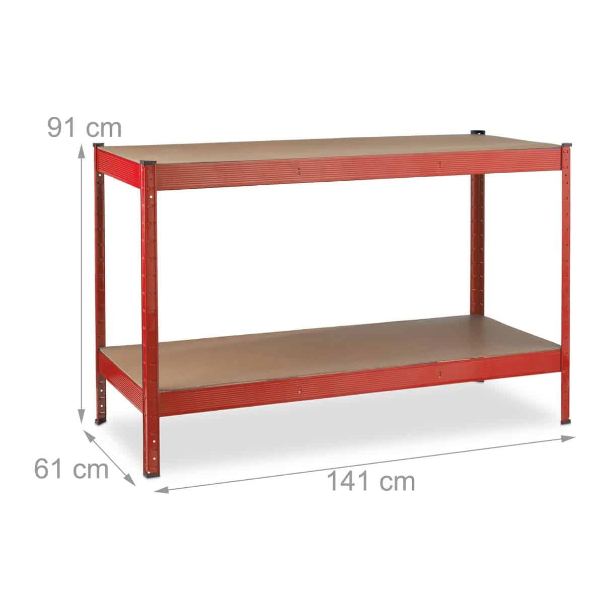 Banc de lucru, 2 nivele, sustine 600kg, rosu, 91 x 141 x 61 cm - imagine 4