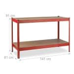 Banc de lucru, 2 nivele, sustine 600kg, rosu, 91 x 141 x 61 cm - imagine 4