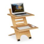 Suport monitor/laptop si tastatura, pentru birou, inaltime reglabila, bambus,61 x 47 x 61 cm