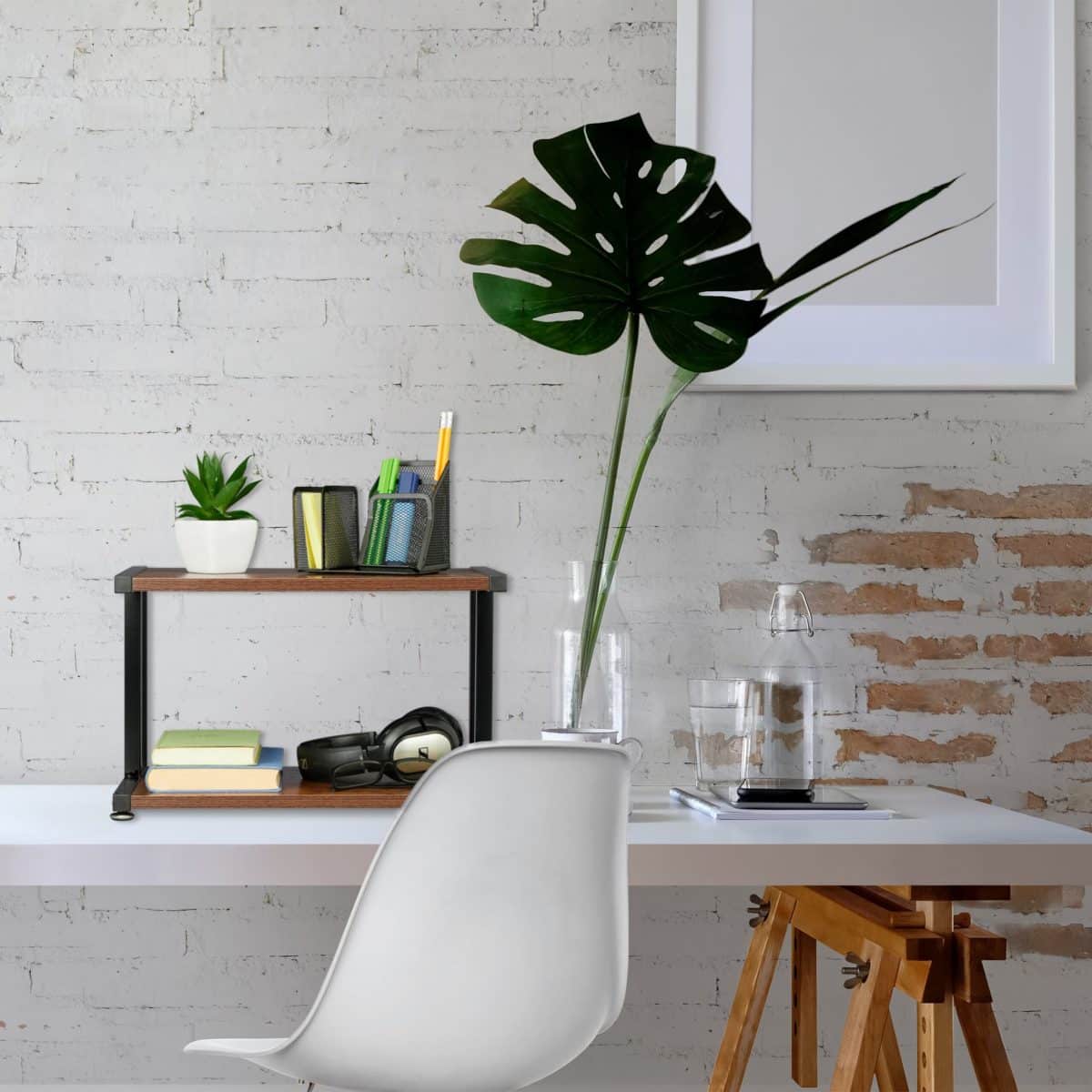Organizator de birou, 2 rafturi, din MDF, structura metal, 28 x 44 x 28 cm - imagine 5