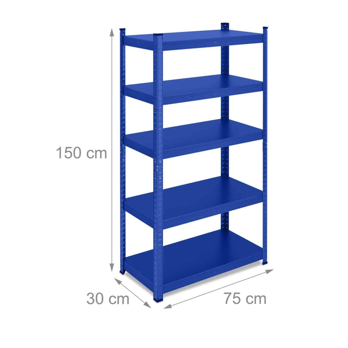 Raft metalic pentru depozitare cu 5 polite, incarcare 875 kg, albastru, 150 x 75 x 30 cm, Relaxdays - imagine 4
