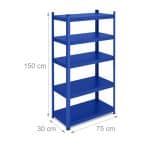 Raft metalic pentru depozitare cu 5 polite, incarcare 875 kg, albastru, 150 x 75 x 30 cm, Relaxdays - imagine 4