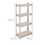 Raft din otel galvanizat pentru depozitare, 4 polite, sustine 200 kg, gri, 138 x 60 x 30 cm - imagine 4
