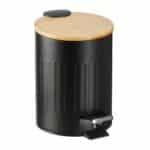 Cos de gunoi pentru baie, 3 L, capac din bambus, cu pedala, negru