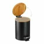 Cos de gunoi pentru baie, 3 L, capac din bambus, cu pedala, negru - imagine 8