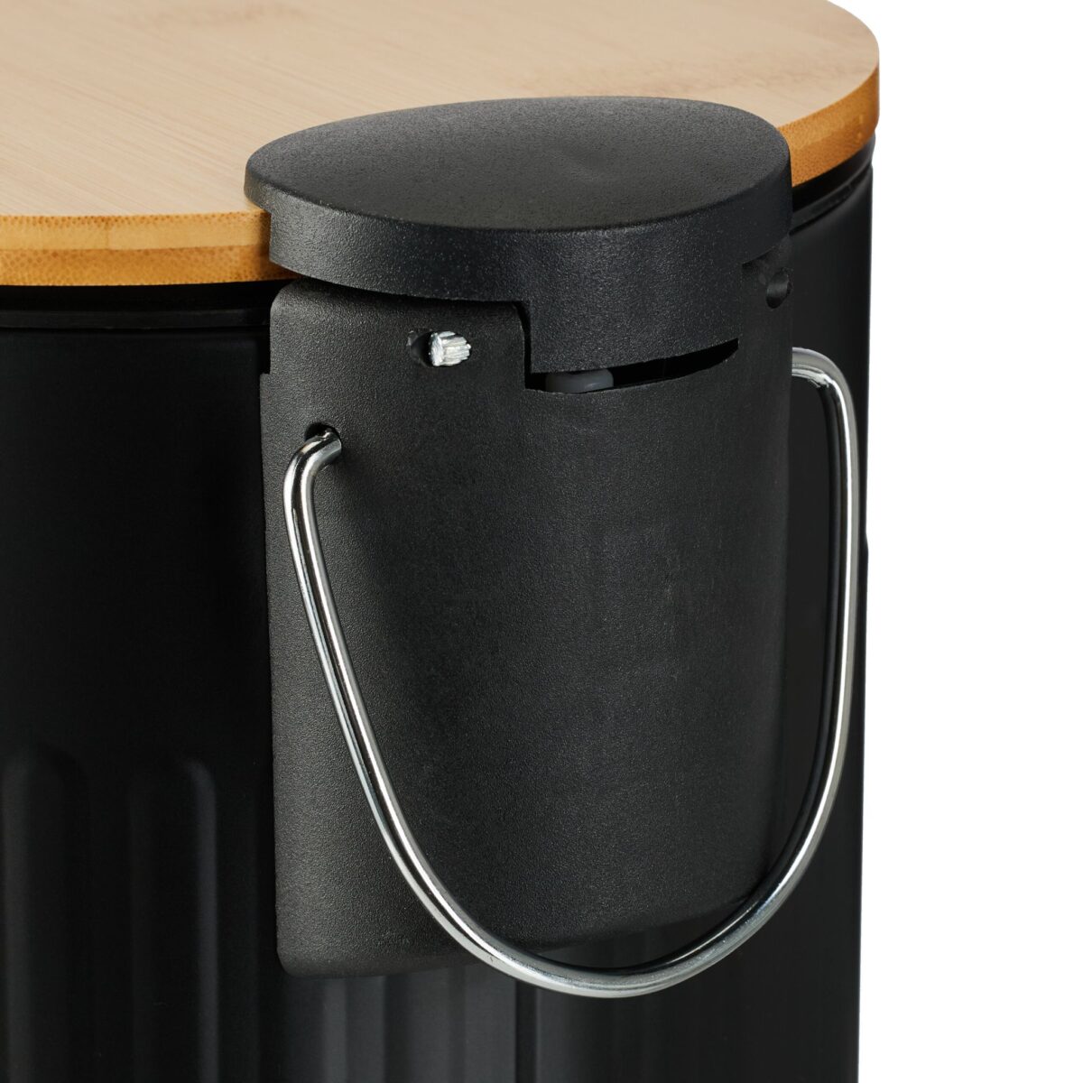 Cos de gunoi pentru baie, 3 L, capac din bambus, cu pedala, negru - imagine 7