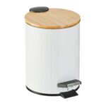 Cos de gunoi pentru baie, 3 L, capac din bambus, cu pedala, alb