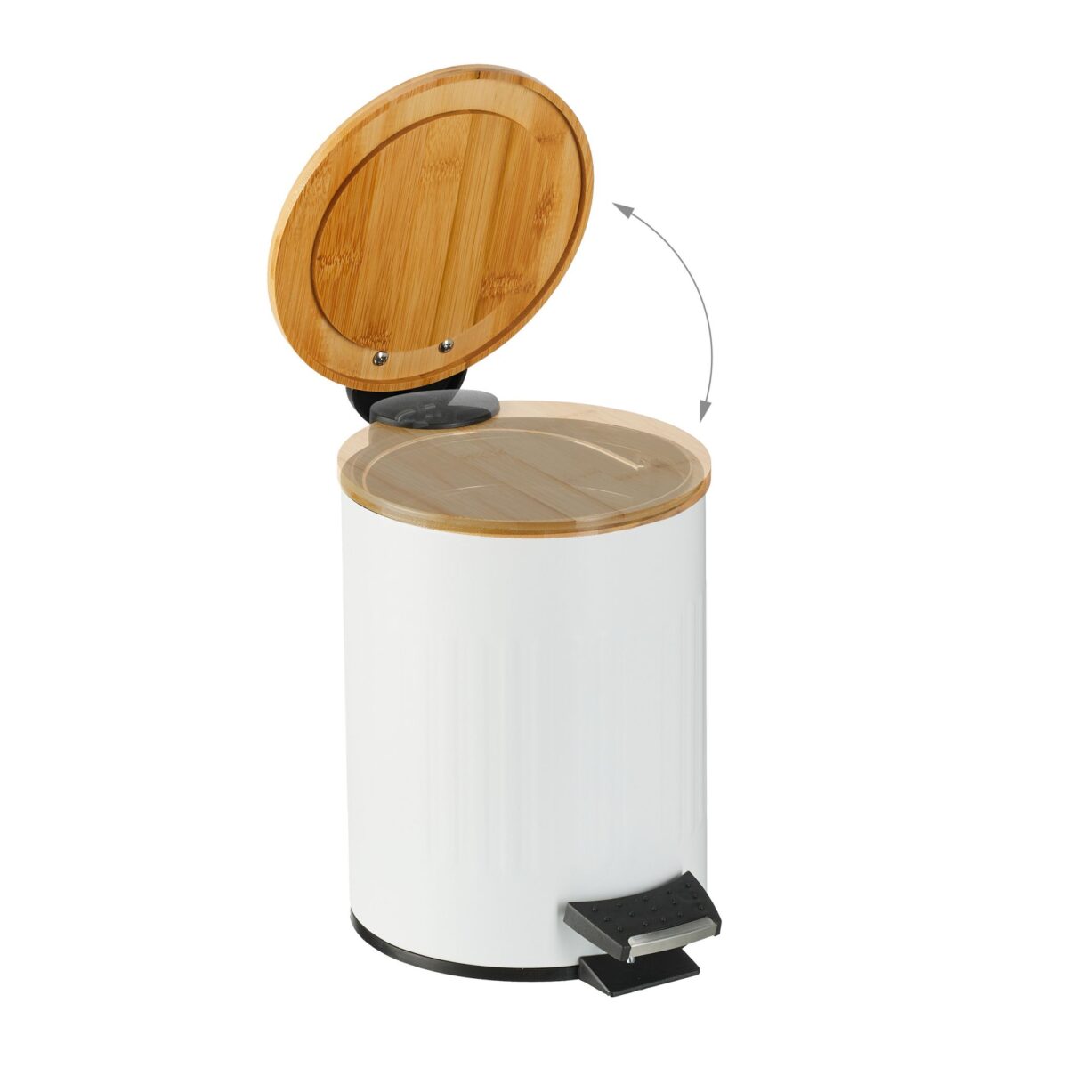 Cos de gunoi pentru baie, 3 L, capac din bambus, cu pedala, alb - imagine 7